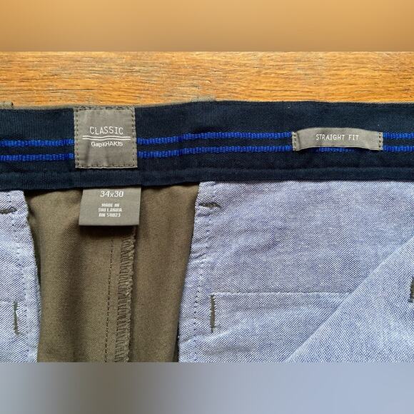 GAP Classic Khakis Straight Fit Brown Flat Front Chinos sz 34x30 - Picture 5 of 8